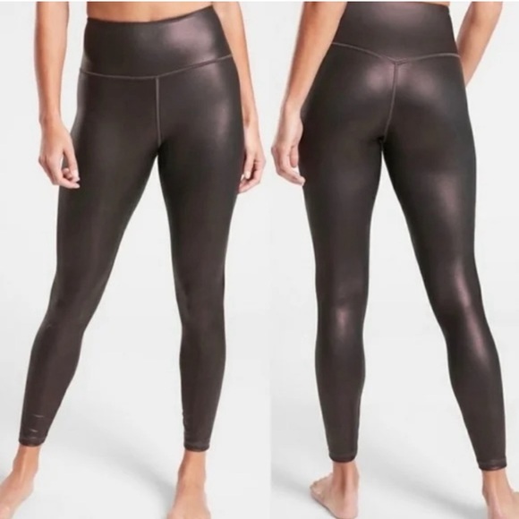 Athleta Pants - EUC Athleta Elation Shimmer Ultra High Rise 7/8 Tights Antique Burgundy Medium